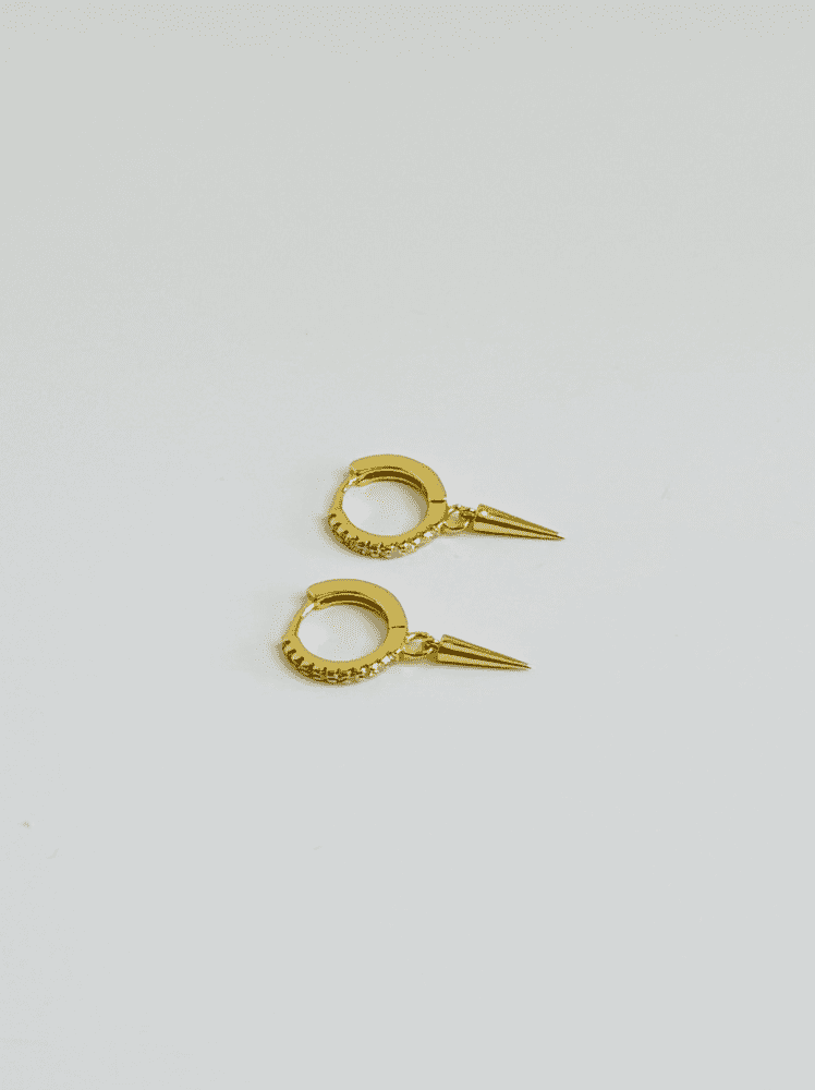 Gold CZ Huggie Dangle Spike Earring