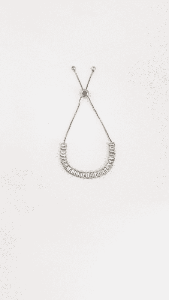 Silver CZ Baguette Pull Tie Bracelet