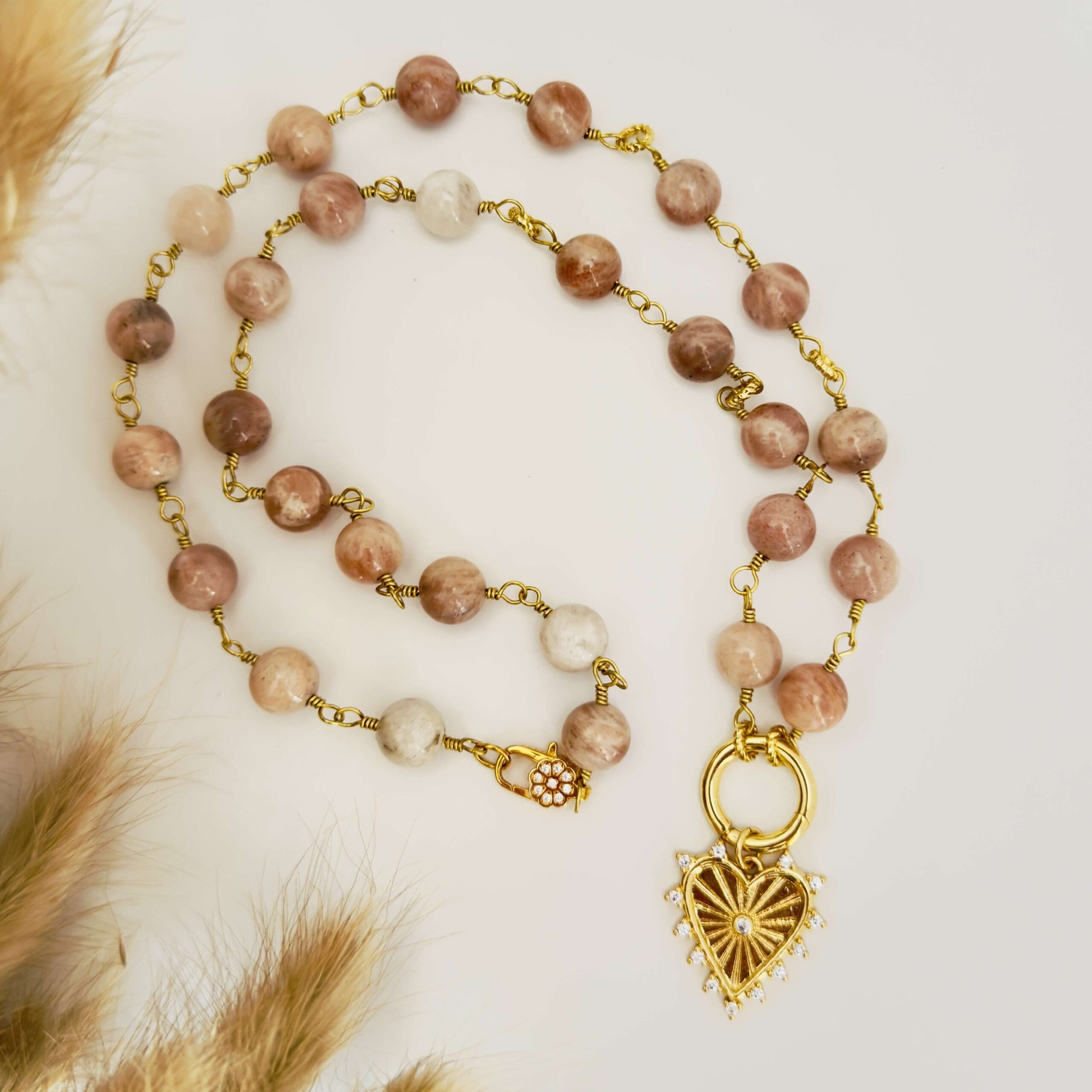 Agate and heart charm with pave stones
